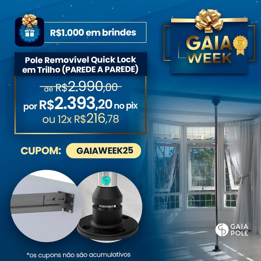 POLE REMOVÍVEL QUICK LOCK EM TRILHO (DE PAREDE A PAREDE)